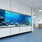 **Prompt:** Modern bank interior, soft blue tones, calming aquarium, creating trust and stability, Scandinavian design, natural light.